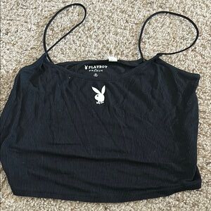 PLAYBOY Black Ribbed Camisole Top